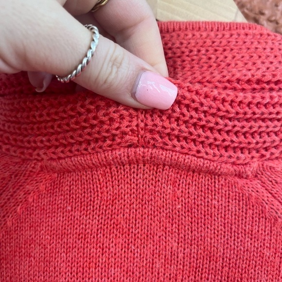 LL Bean Cardigan Women's Medium Orange Open Knit Sweater - Picture 6 of 6